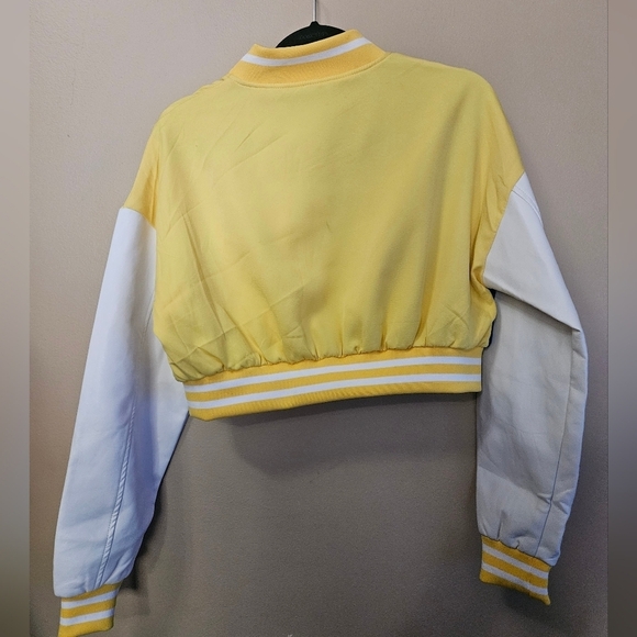 NWD Daisy Women's Size L Bomber Jacket Faux Leatger Sleeves - Picture 2 of 6